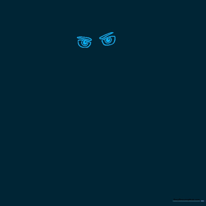 Close-up of Ben 10's eyes showing rounded rectangular outlines and pupils