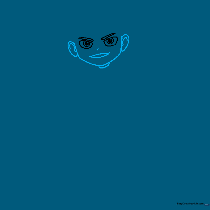 Outline of Ben 10's face shape, ears, and neck