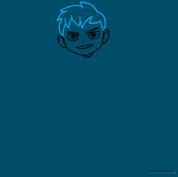 Sketching Ben 10's spiky hair using sharp triangular curves