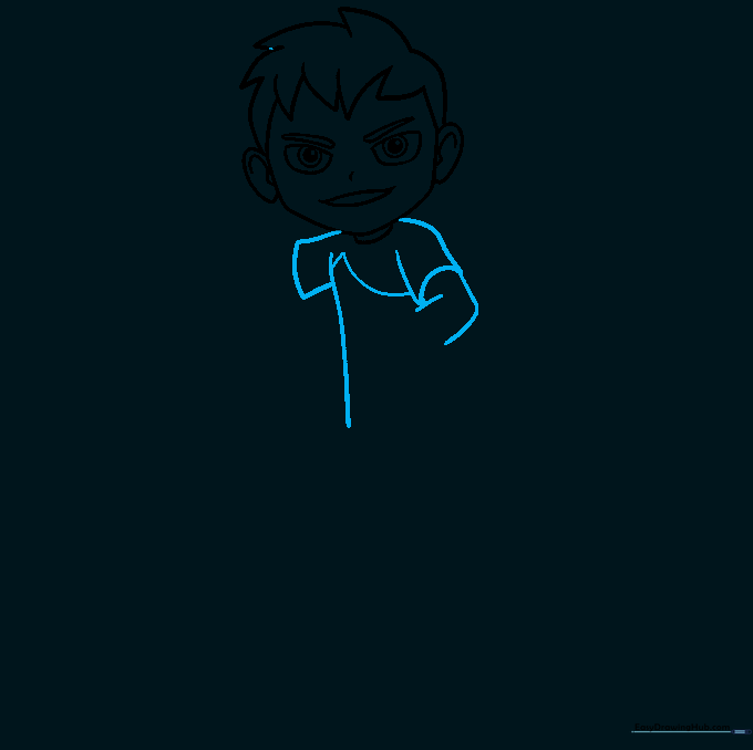 Drawing the torso and sleeves of Ben 10's shirt