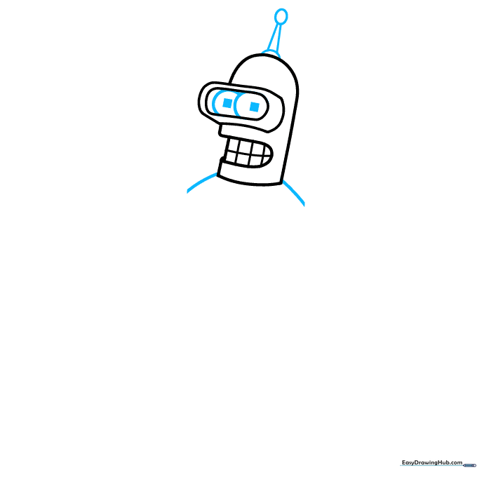 Drawing Bender's eyes with square pupils and the antenna structure on top of his head.