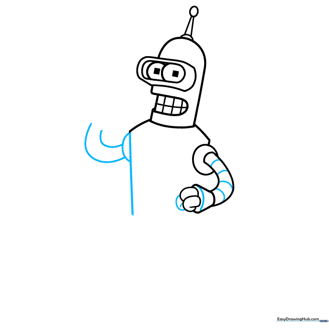 Outlining the main body torso with a straight line and shoulder curve.