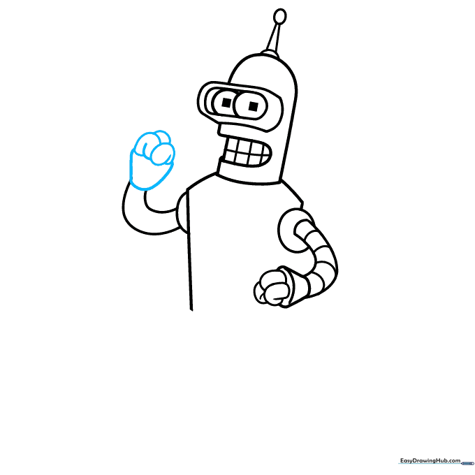 Adding the second hand with detailed fingers to the robot drawing.