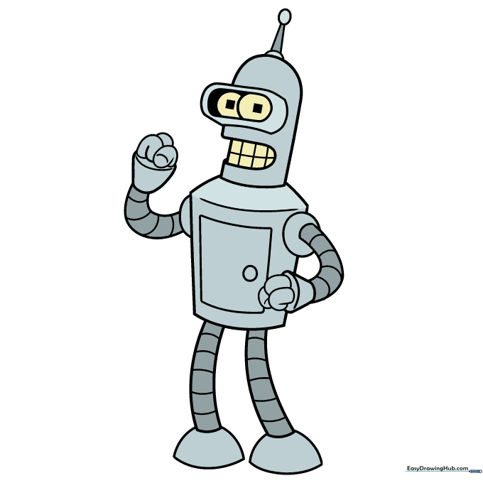 Finished, colored illustration of Bender from Futurama.