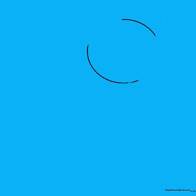 Adding two pointed horn shapes to the top of the circle with an M-shaped bridge.
