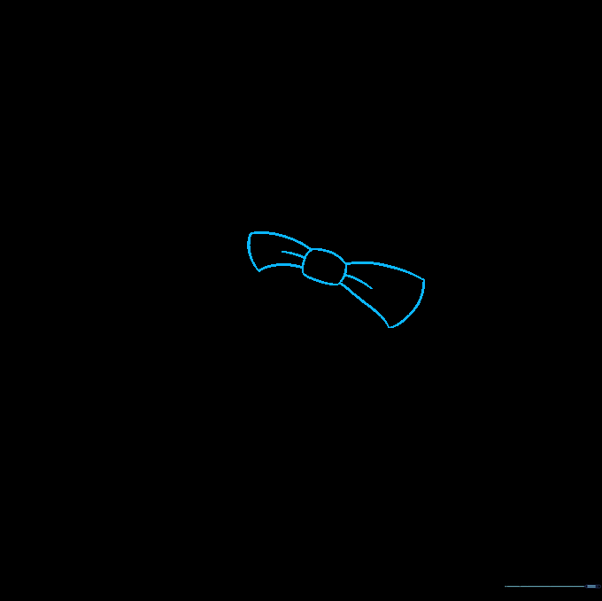Drawing a bowtie directly beneath the head circle using a central knot and two rounded lobes.