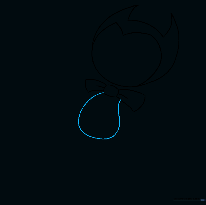 Drawing the torso with a single continuous curved line extending from the bowtie.