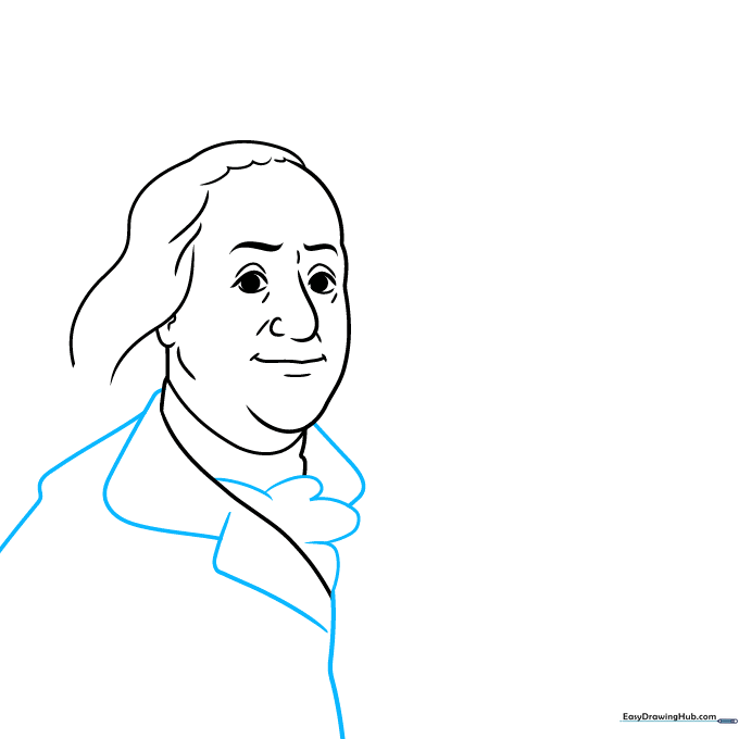 Adding detail to Benjamin Franklin's hair and clothing collar.
