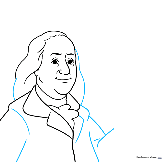 Outlining the coat and sleeves of Benjamin Franklin.