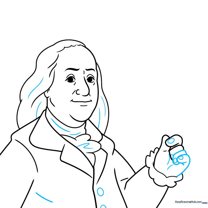 Adding buttons and fingernail details to the portrait.
