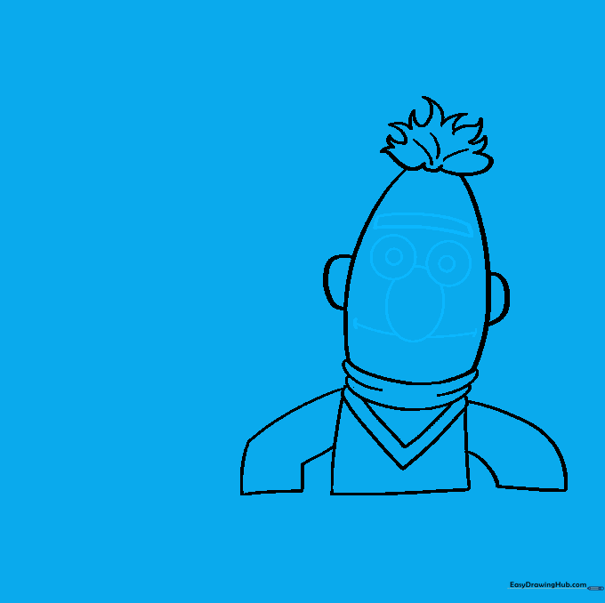 Detailed facial features for Bert including his unibrow, eyes, and large nose.