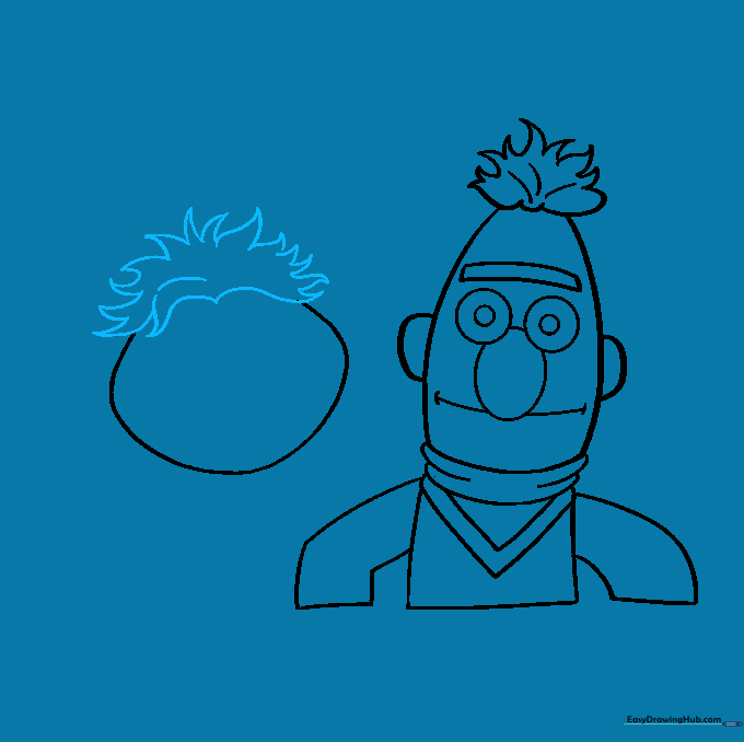 Ernie's hair drawn with small, jagged tufts on top of his head.