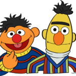Colorful, finished illustration of Bert and Ernie standing side-by-side.