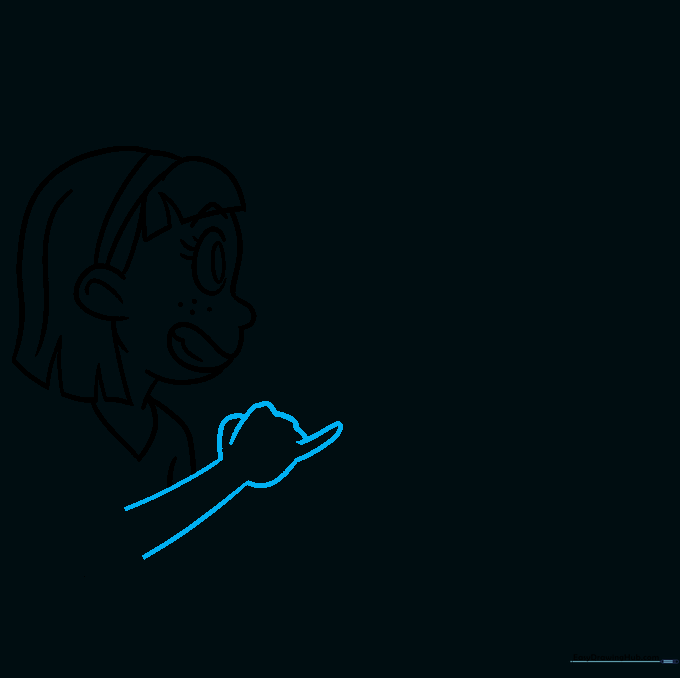 Drawing showing the girl's arm extended with a hand at the end.
