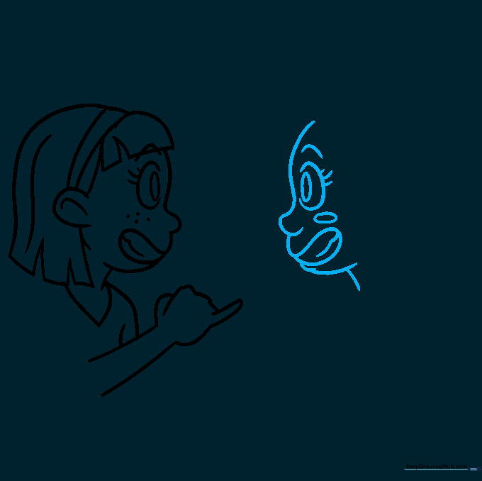 Sketch of a second girl's face profile facing the first character.