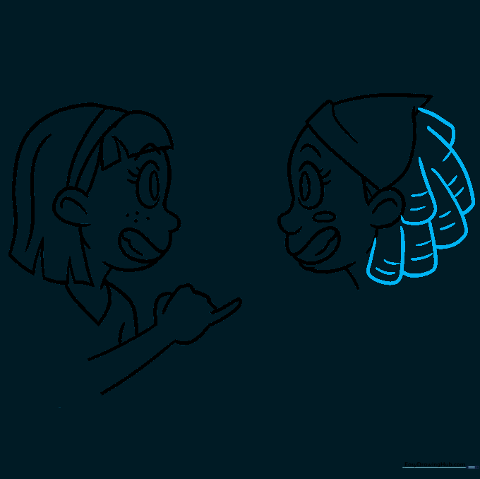 Drawing of the second girl's hair styled in braids.