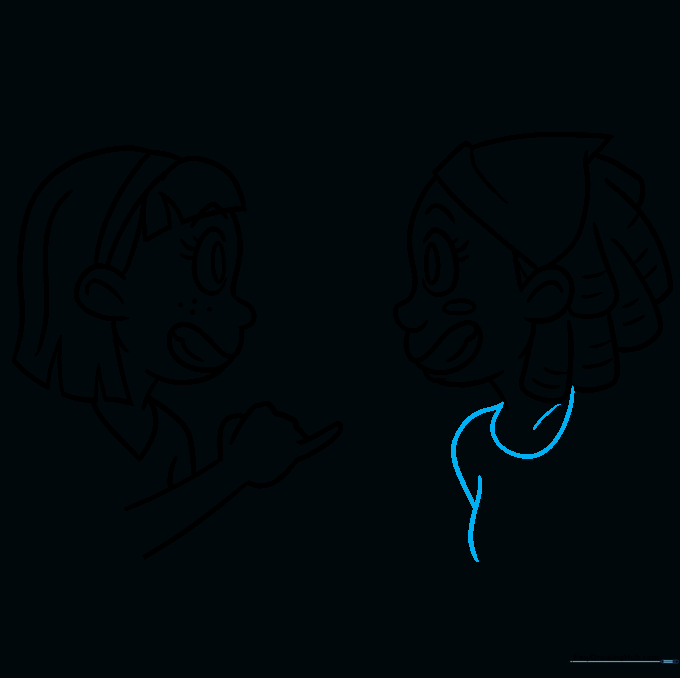 Drawing of the second girl's torso and collar area.