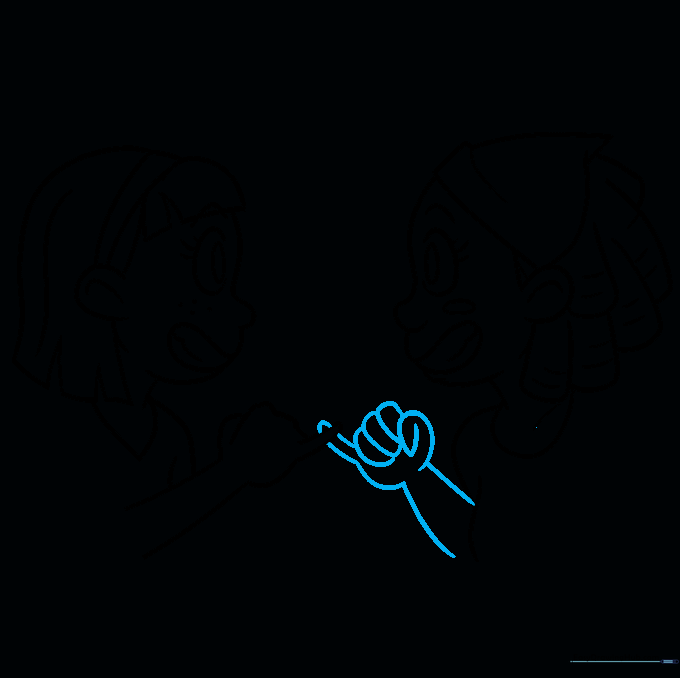 Drawing showing the second girl's arm and hand completed.