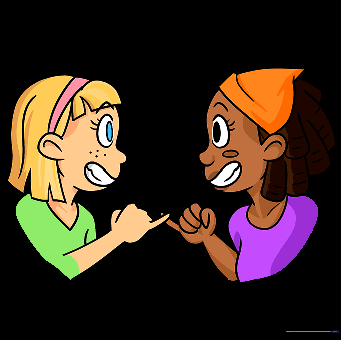 The final colored illustration of two best friends standing together.