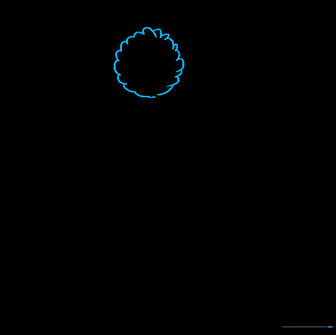 Pencil sketch showing the circular, feathery outline of Big Bird's head.