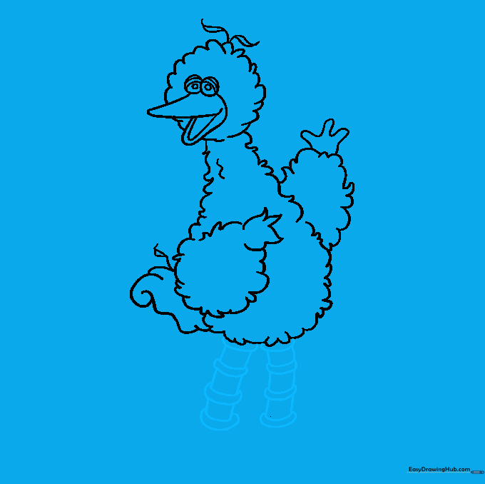Sketching the long, segmented legs of Big Bird.