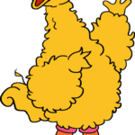 A colorful, finished illustration of Big Bird standing tall, ready for a drawing lesson.