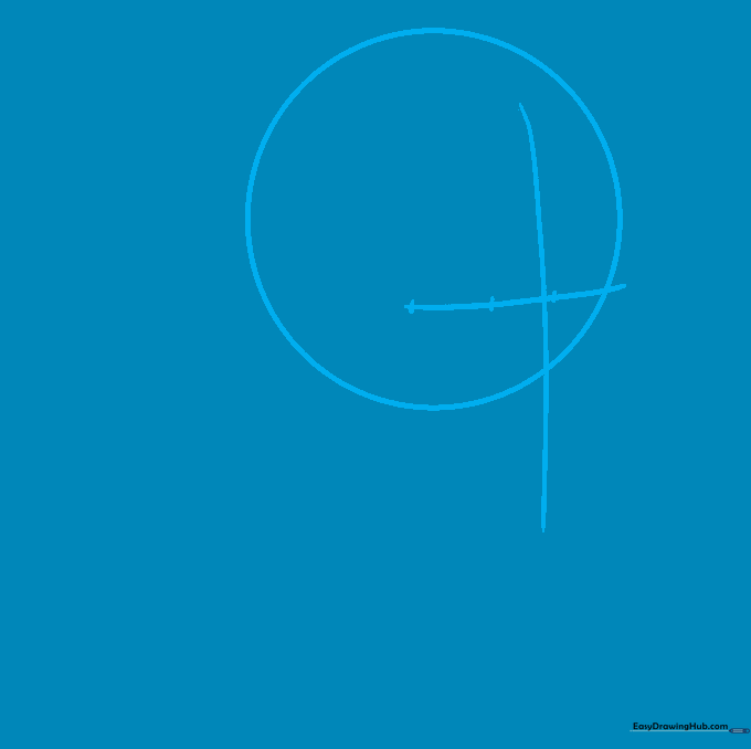 Pencil sketch showing a circle with intersecting crosshairs for facial mapping.
