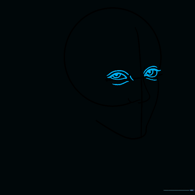Detailed eye sketches with pupils and eyelids added to the face.