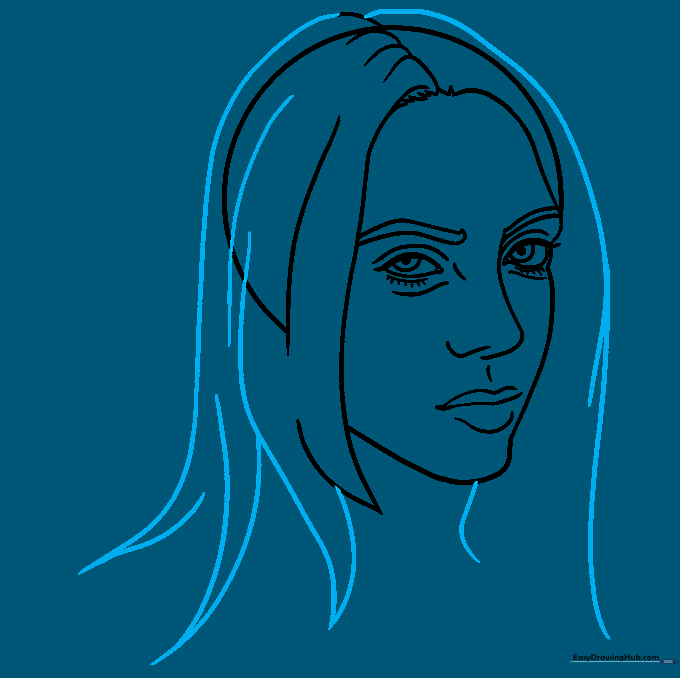 Drawing the head shape and neck to frame the portrait.