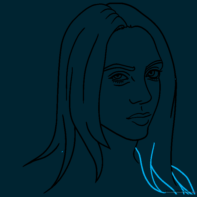 Refining the hair locks and removing construction lines.