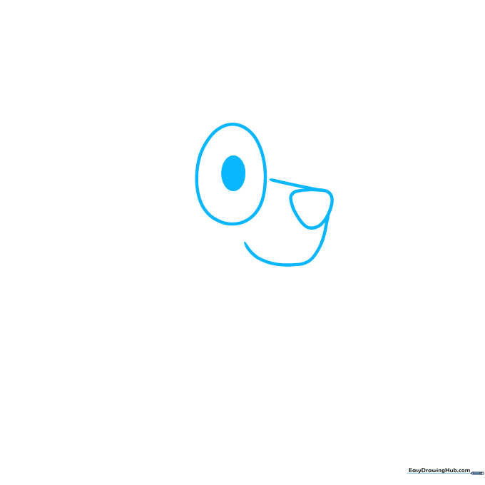 Drawing Bingo's eyes and nose with simple ovals and a triangle shape.