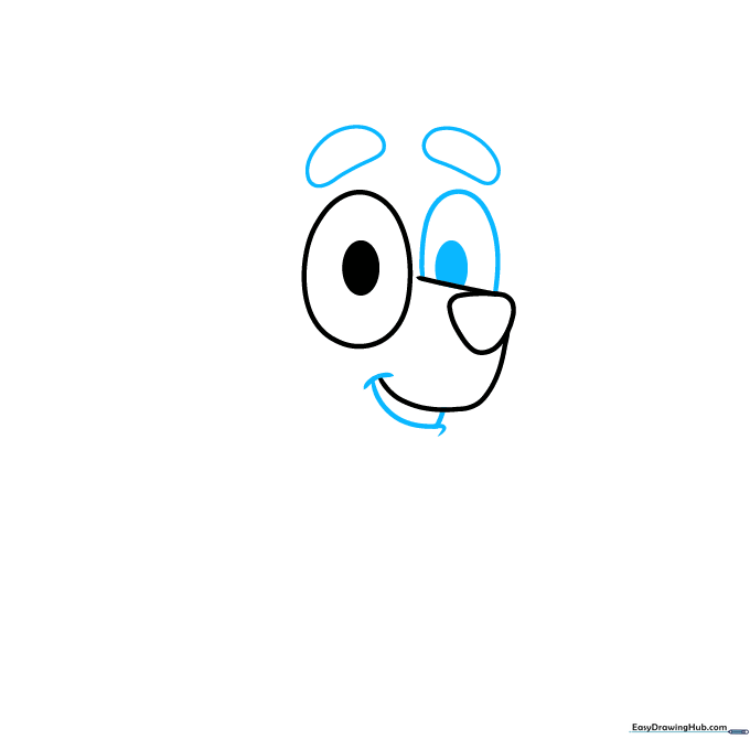 Adding eyebrows and the lower jaw to the Bingo character sketch.