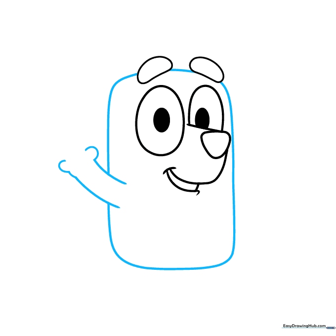 Sketching the main body shape and the first arm of Bingo.