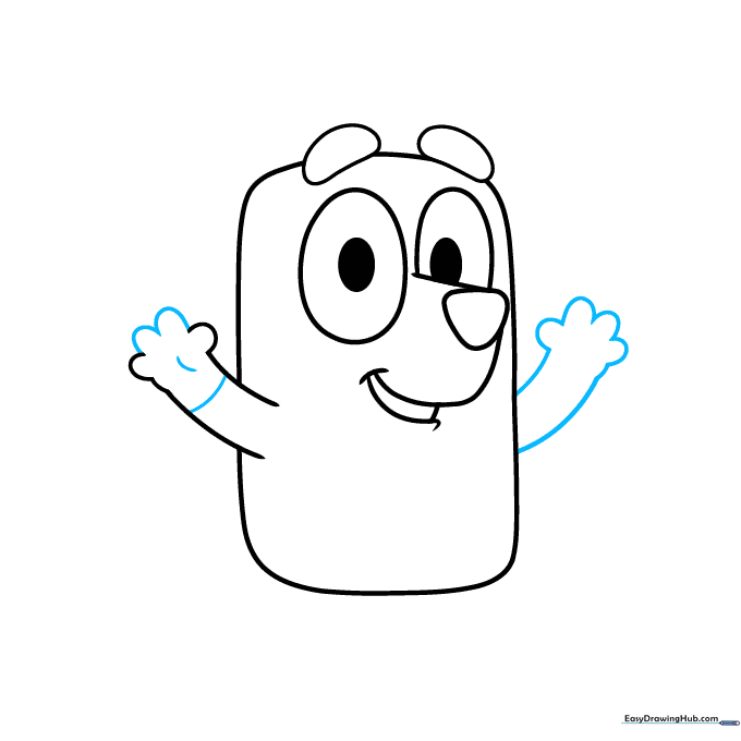 Adding detail to Bingo's hands using C-shaped lines.