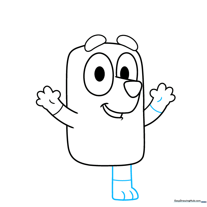 Drawing the first leg and foot of the Bingo character.