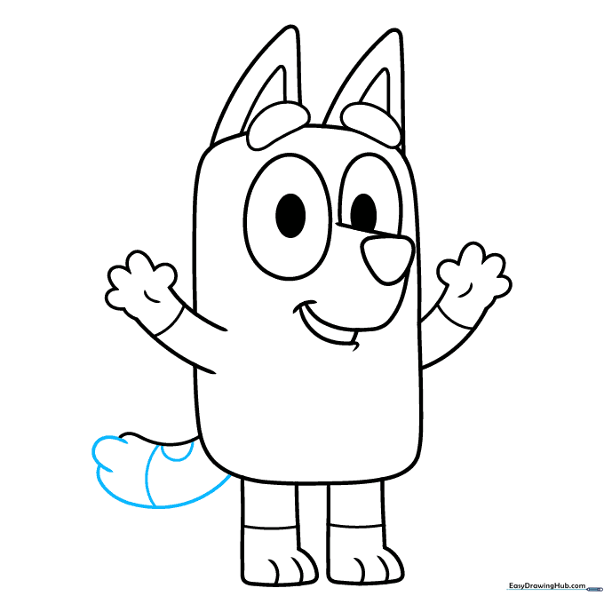 Completing the tail detail with spots and curved lines.