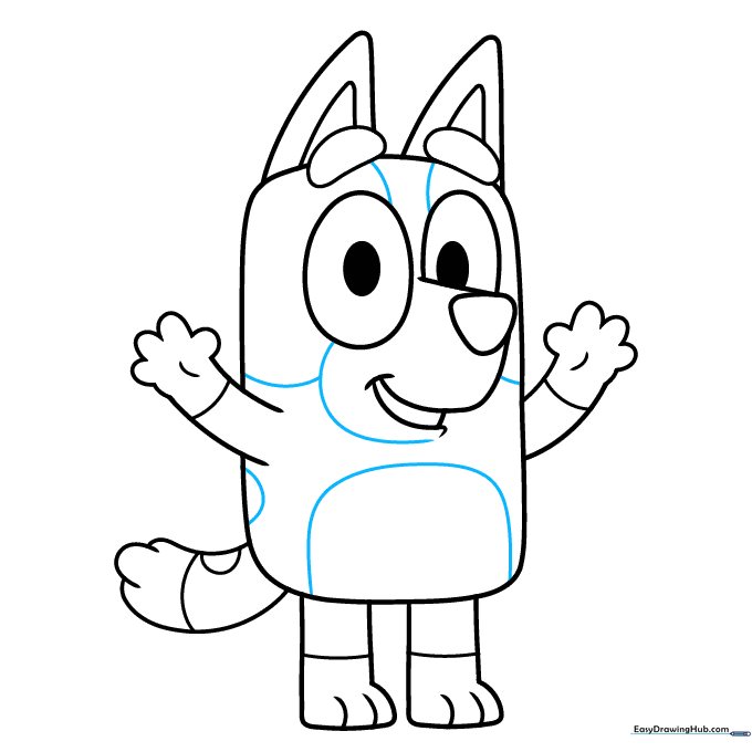Adding final body markings and belly patch to the Bingo drawing.