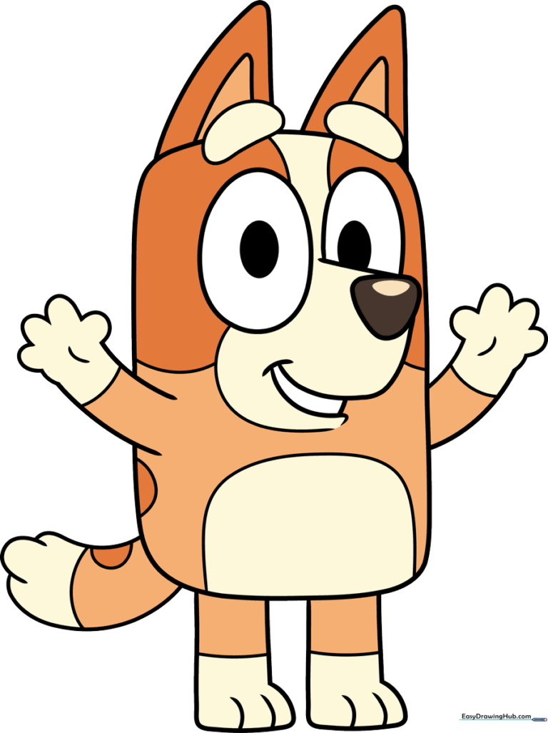A completed, colored drawing of Bingo from Bluey.