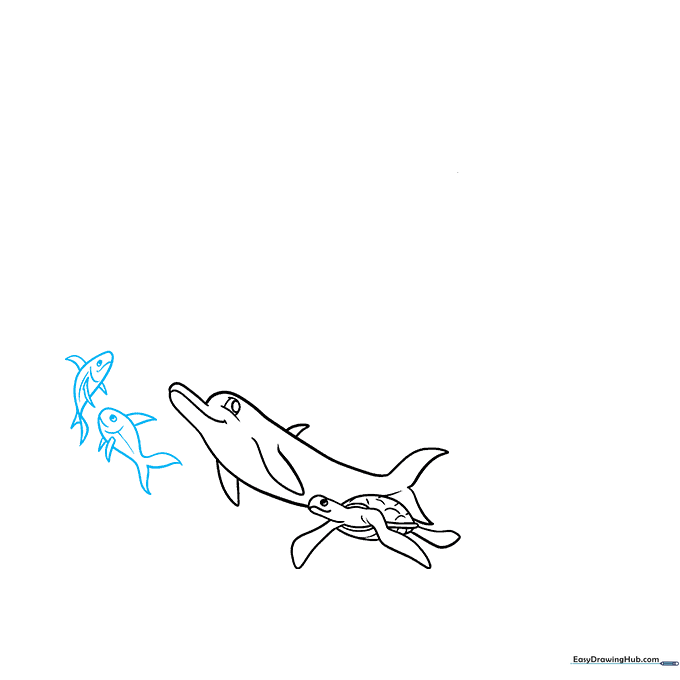 A small cartoon fish added to the composition, featuring simple fins and a gill detail.