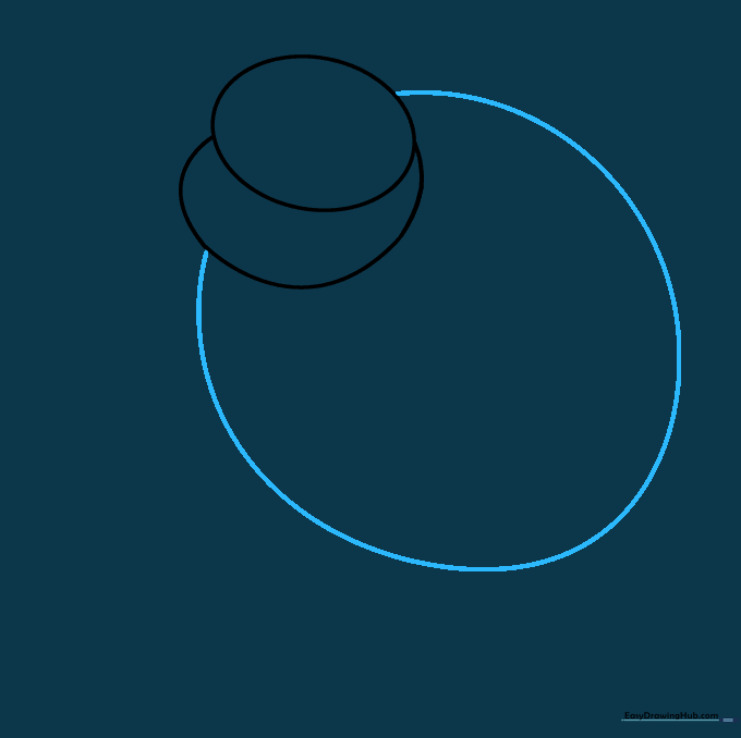Large oval drawn below the head to establish the main body mass of the character.