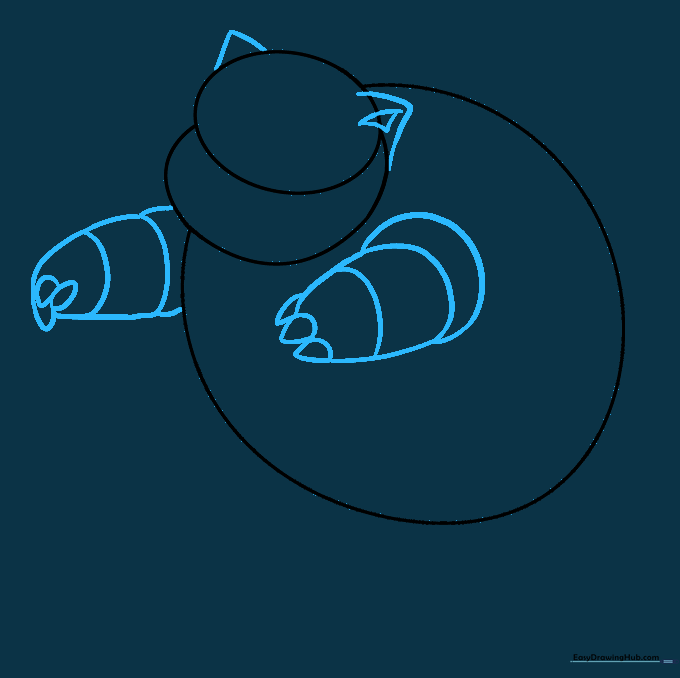 Outline of arms with claw details and triangular ear shapes added to the head.