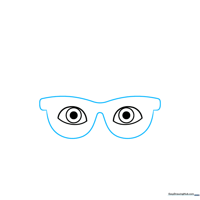 Adding rectangular-sided frames around the previously drawn eyes.