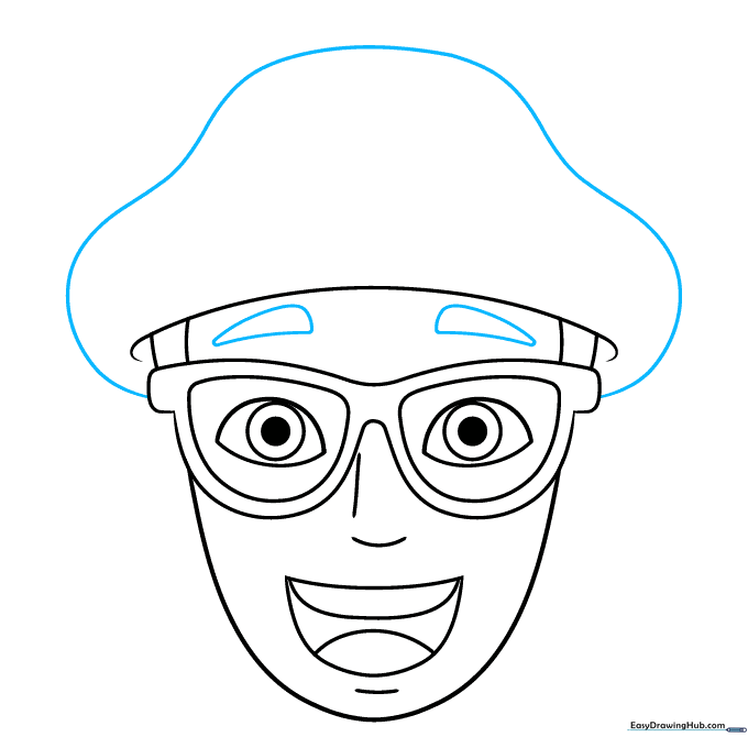 Drawing the top of the hat and two expressive eyebrows.