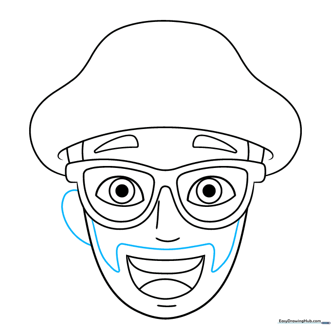 Adding the beard outline and one ear to the side of the face.