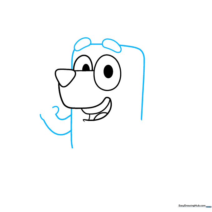 Outlining the main body and head shape of the Bluey character.