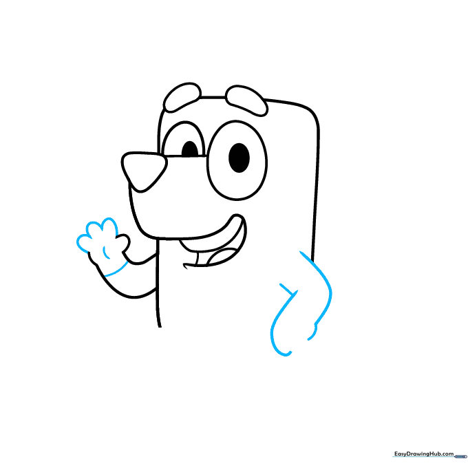 Adding arms and hands to the Bluey sketch.