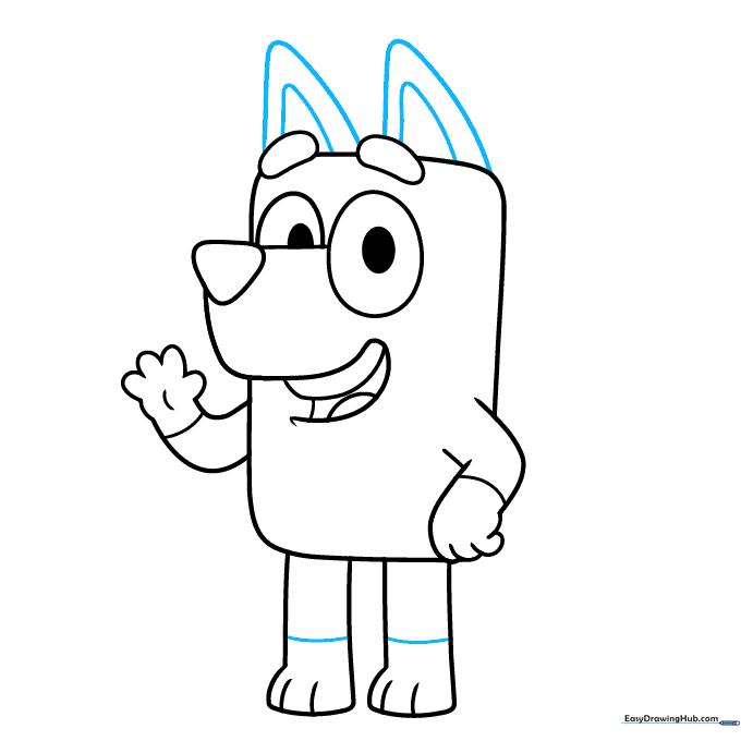Adding triangular ears to the top of Bluey's head.