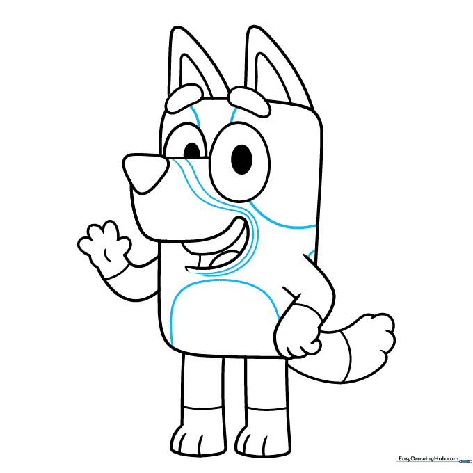 Adding final spot markings to the Bluey character outline.