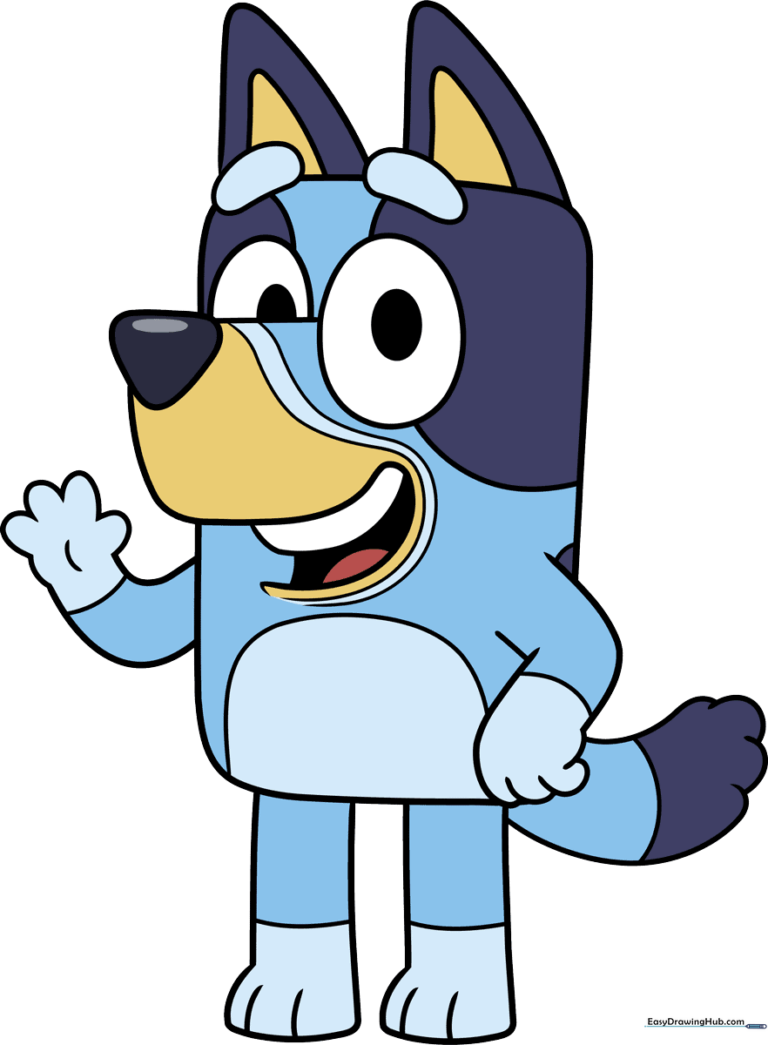 A colorful, finished illustration of Bluey the Heeler.