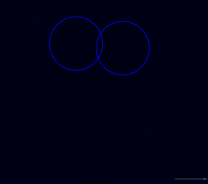 Two overlapping circles drawn on the face for the eyes.